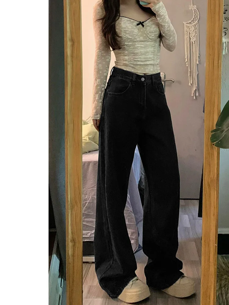 กางเกงยีนส์ทรงตรงขาตรงสำหรับผู้หญิง ไซส์ใหญ่ เอวสูง ทรงขากว้าง ช่วยให้ดูผอมลง ทรงบูทคัท เหมาะสำหรับฤดูหนาว
