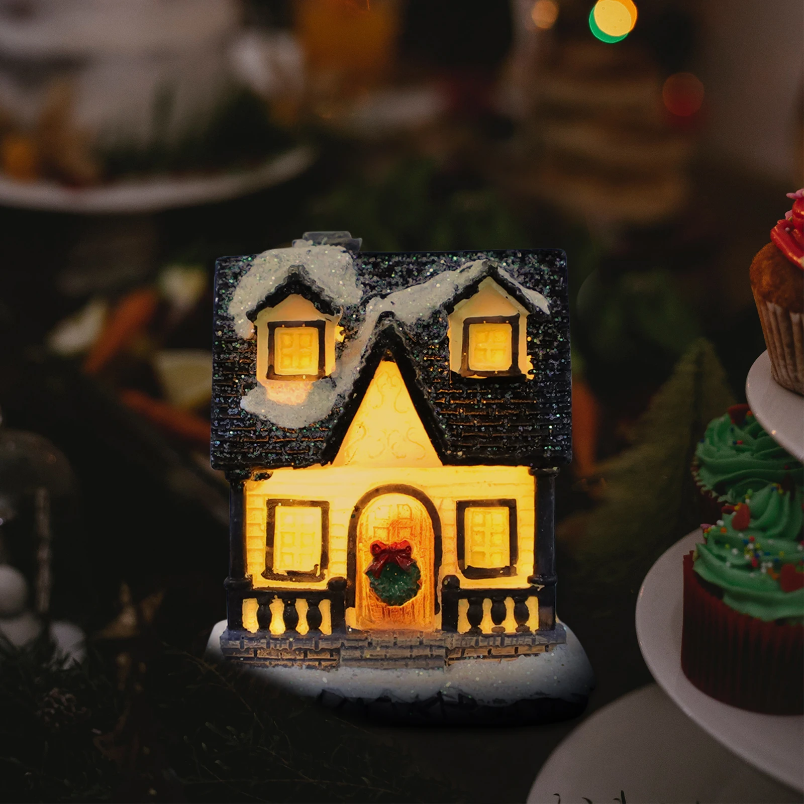

Mini Luminous House Decor Resin Xmas naments Premium Material Christmas Party Table Bookshelf Wall Entryway Yard L