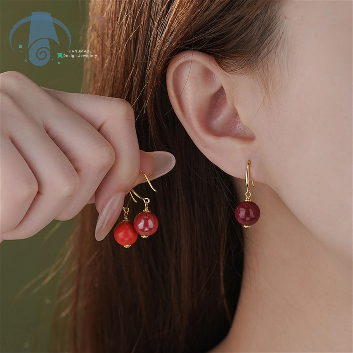 

Vintage Inspired Cinnabar Drop Earrings Women Artistic Chic New Chinese Style Hook Minimalist Delicate Handcrafted Ethnic Fashio
