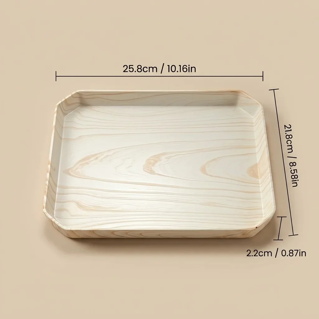 Stapelbare plastic serveerschaal met houtnerf, rechthoekig, decoratief, voor fruit, eten, thee, keukenservies