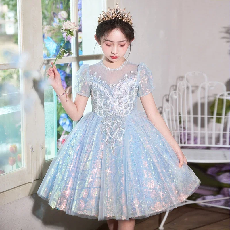 New Luxury niche High-End Flower Girl Dress for Girls, Suitable for Piano Performances and Host Duties, Princess Style Dress