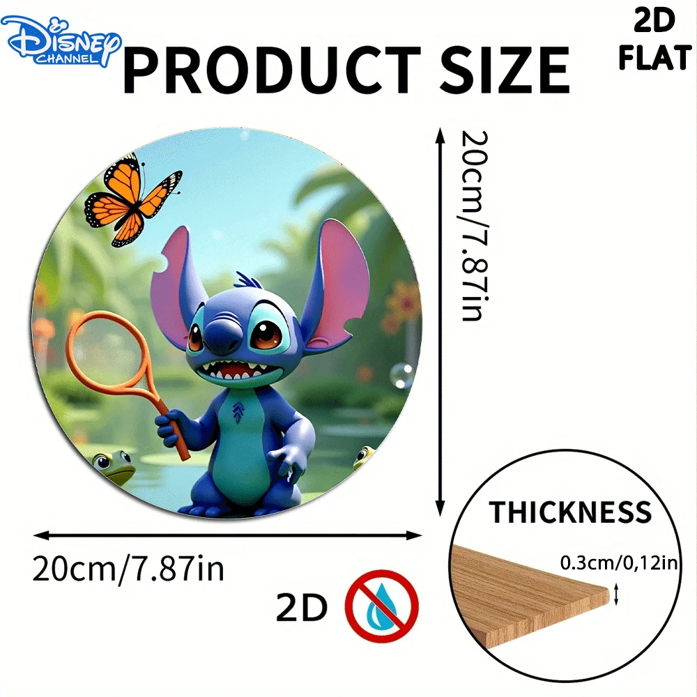 لافتة باب خشبية لمضرب الفراشة من ديزني ستيتش ثنائية الأبعاد - ديكور حائط من الخشب الاصطناعي الدائري مع تصميم غرزة وفراشة، C