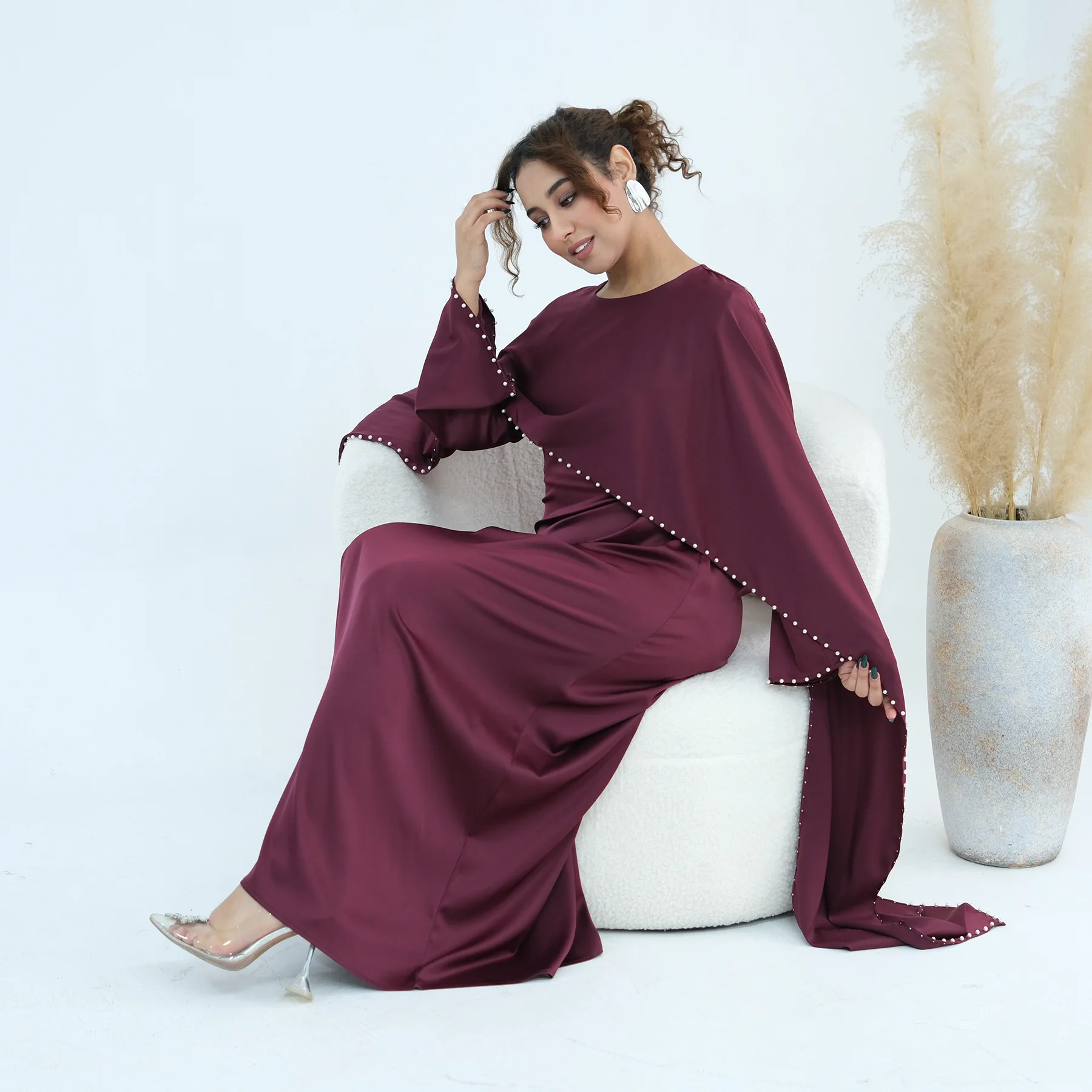 

Ramadan Satin Abayas for Women Muslim Evening Dress Cape Kaftan Eid Djellaba Turkey Caftan Marocain Femme Robe Islam Jalabiya