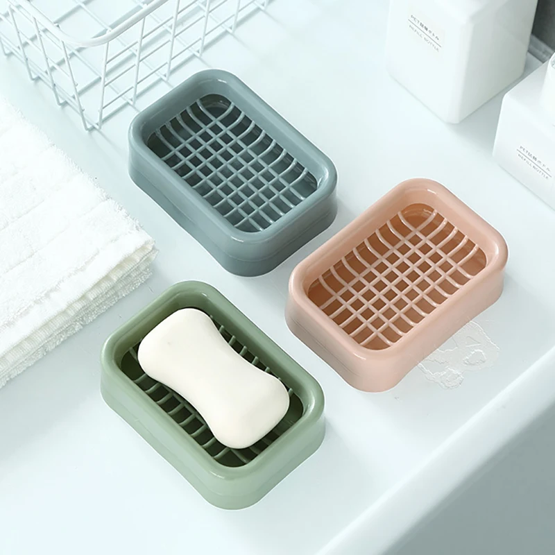 Creative Grid Soap Dish Thickened Double Layer Drain Soap Dish Bathroom Laundry Soap Rack Storage Rack