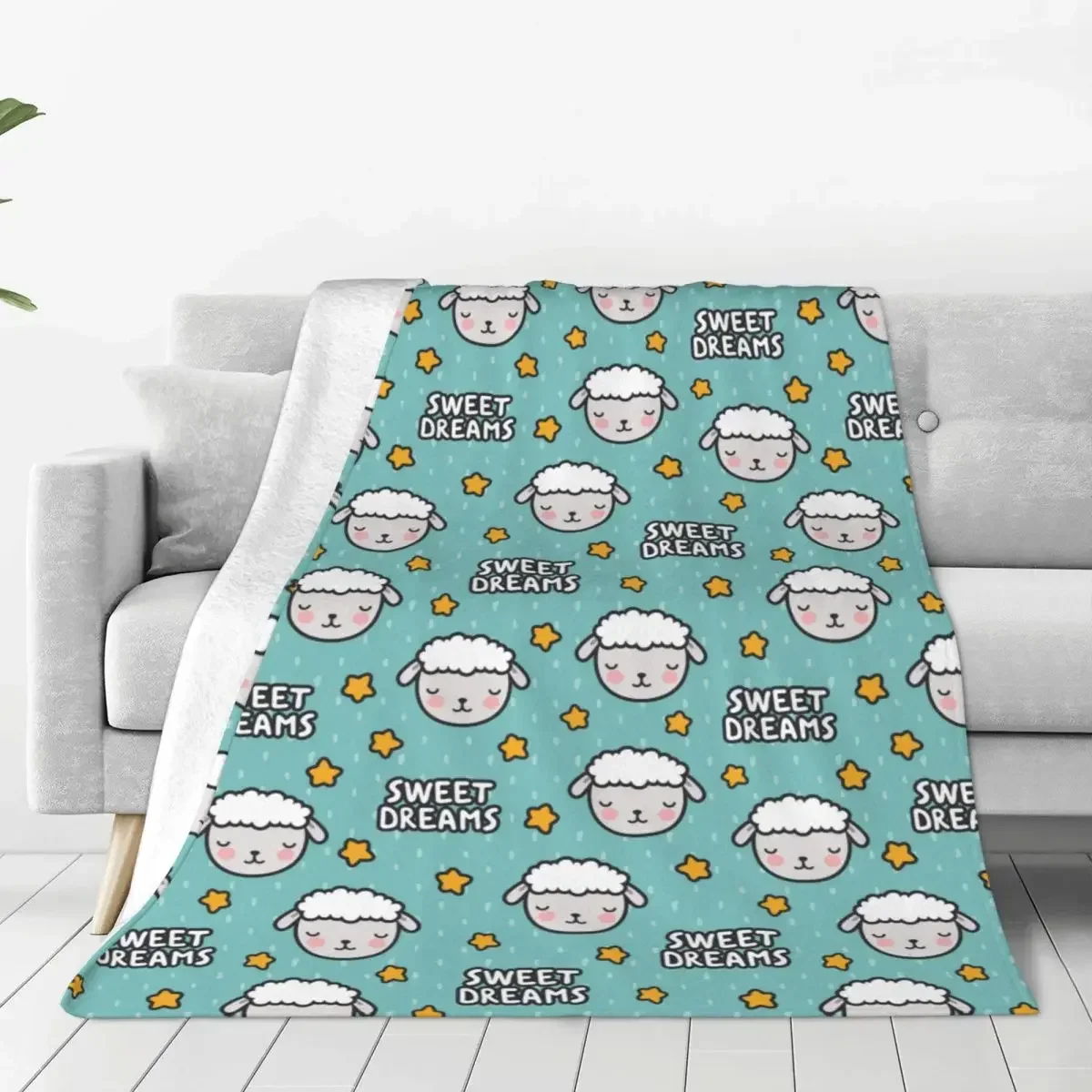 Cute Cartoon Sheep Blankets Fleece Decoration Sleepy Sheeps Cozy Lightweight Thin Throw Blanket for Bedding Car Rug Piece