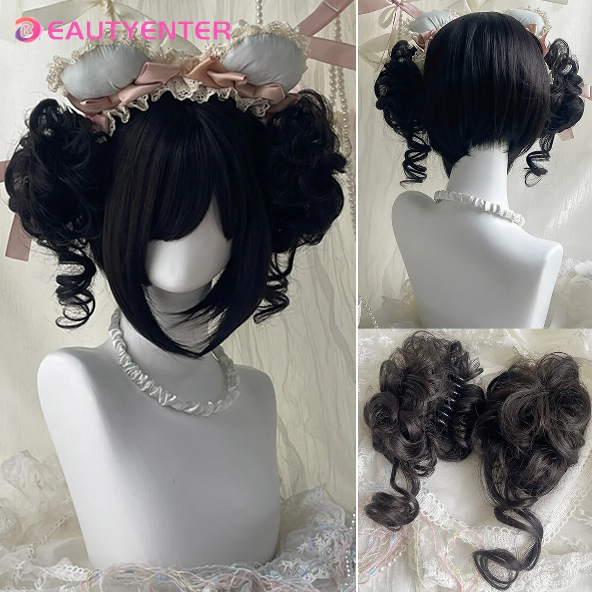 

Synthetic wig girl girl double ponytail detachable flap bud lolita sweet girl headset suitable for Halloween wigs