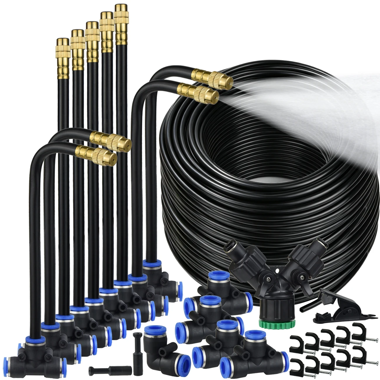 Système de brumisation extérieur 5M-30M 8MM pour jardin, pulvérisateur, système de refroidissement, buses de brumisation en laiton à verrouillage rapide pour patio, terrasse, serre