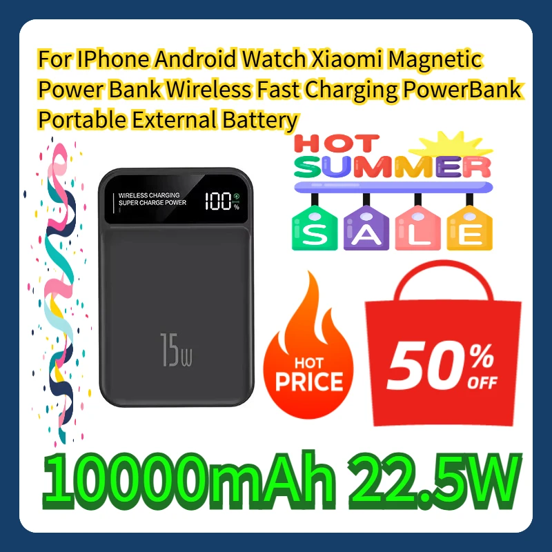 

For IPhone Android Watch Xiaomi10000mAh 22.5W Magnetic Power Bank Wireless Fast Charging PowerBank Portable External Battery