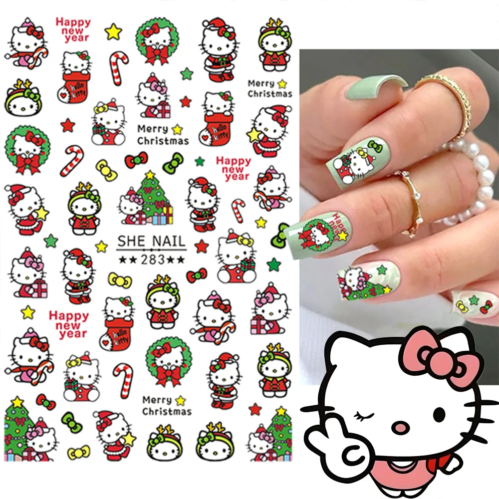 

1Pcs Hello Kitty Mickey 3D Christmas Nail Stickers Kawaii Anime Stitch Donald Duck Cartoon Mickey Mouse Nail Decals DlY Supplies