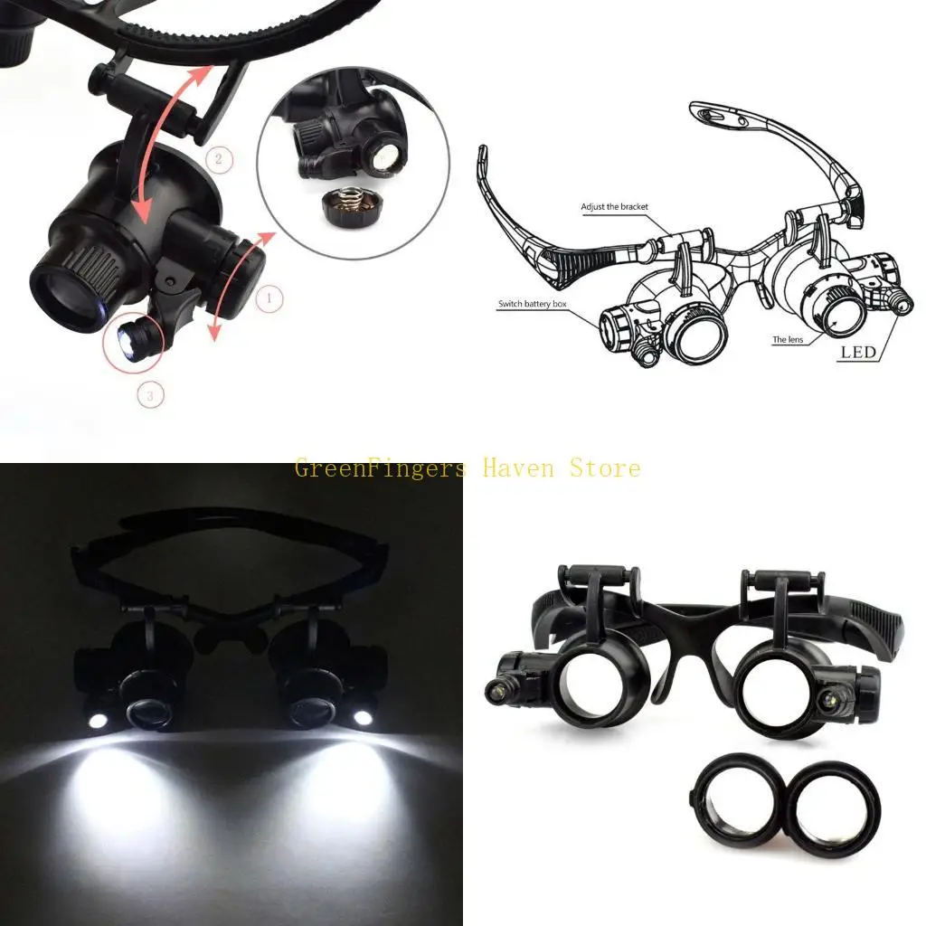 F68D Glasses Magnifier Cold Warm Light Source Glass With Led Light 6 Lens