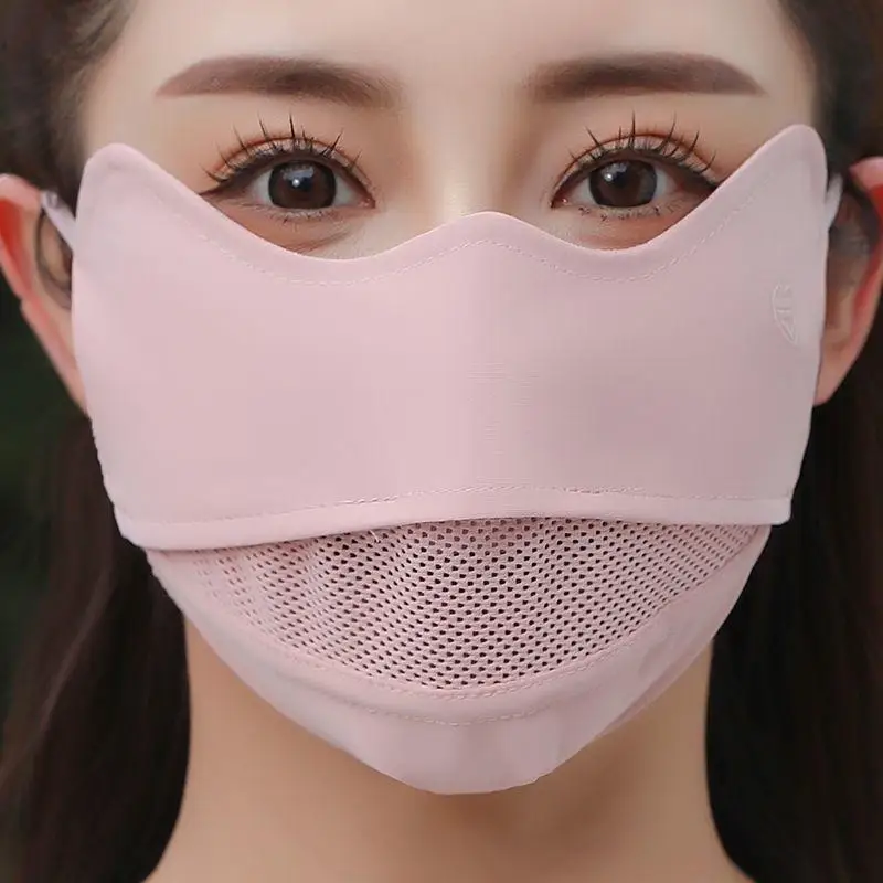 New Ice Silky Sunscreen Mask Breathable Face Mask Solid Color Sun Protection Facial Cover For Women Cycling Outdoor Sports Use