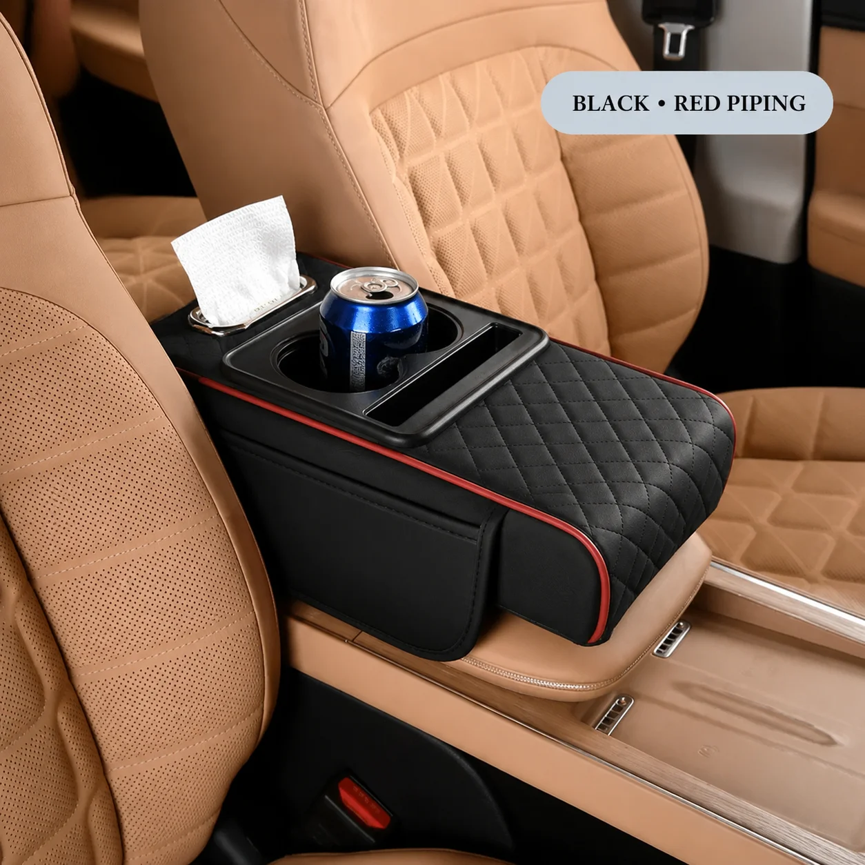 Universal Car Center Console Armrest Cushion with 2 Cup Holders, Heightening Pad Pillow Cover for All Seasons