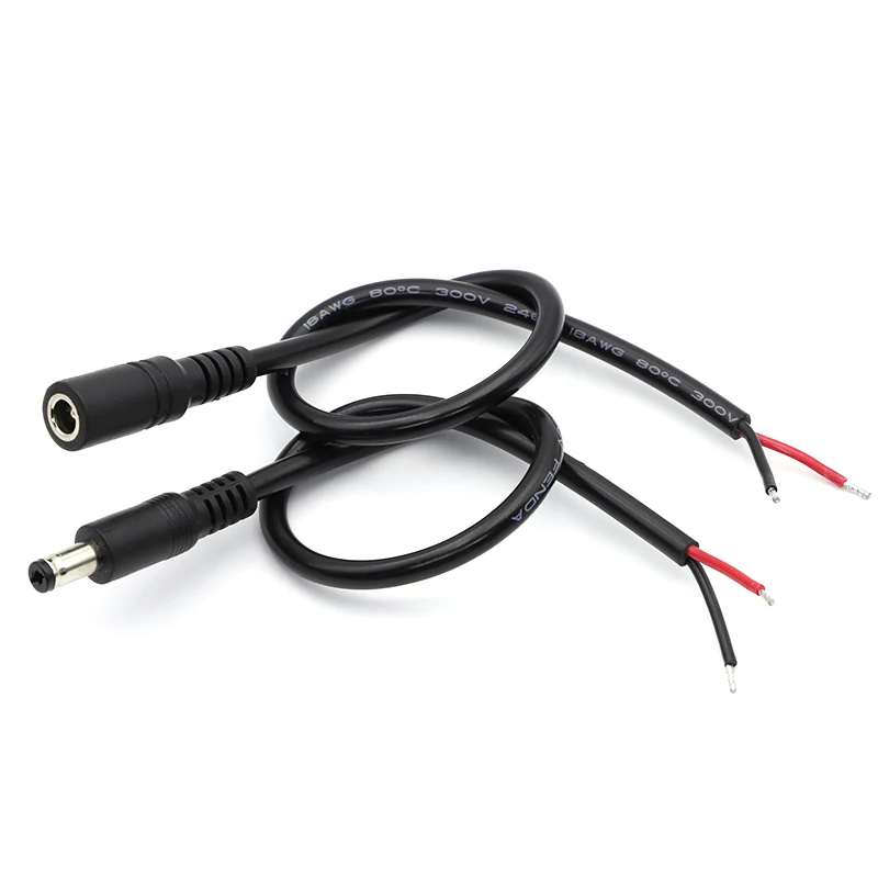 1pcs 30cm DC power cord 5.5 * 2.1mm Male/Female Pigtails Power Cable Connector CCTV Adapter Extension Cords 18AWG Black DIY