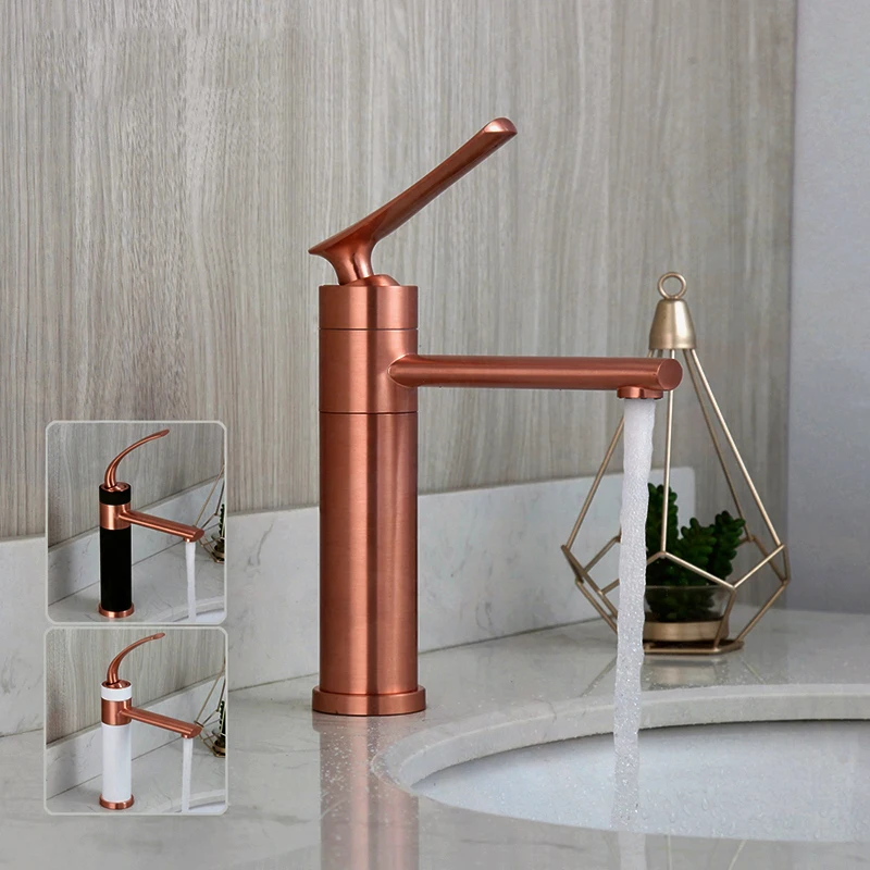 Brushed Rose Golden Bathroom Faucet Wash Basin Sink Tap Steam Spout Deck Mounted Solid Brass Matte Black Mixer Tap Faucet