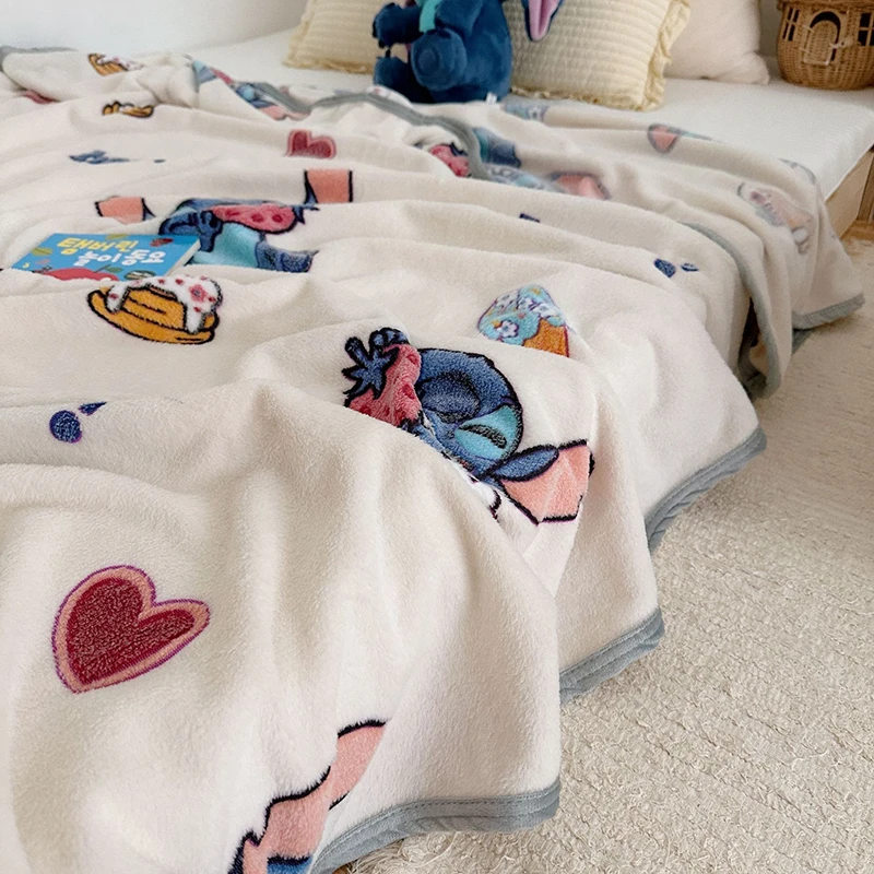 Disney Stitch Office Nap Blanket Cartoon Snowflake Plush Blanket Thickened Milk Coral Plush Leisure Blanket Single Cover Blanket