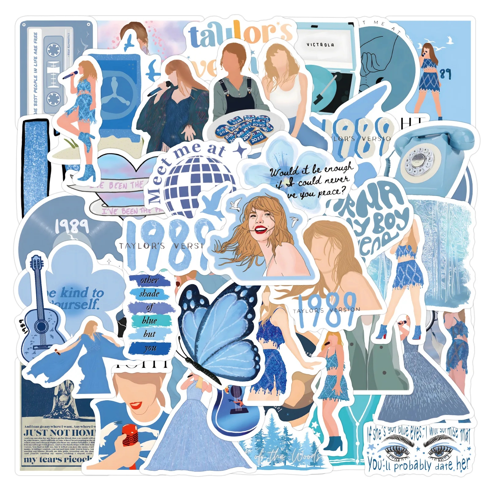 60 قطعة من ملصقات تايلور العصرية، ملصقات جرافيتي للموسيقى الزرقاء، ملصقات خوذة كوب الماء المزخرفة #3
