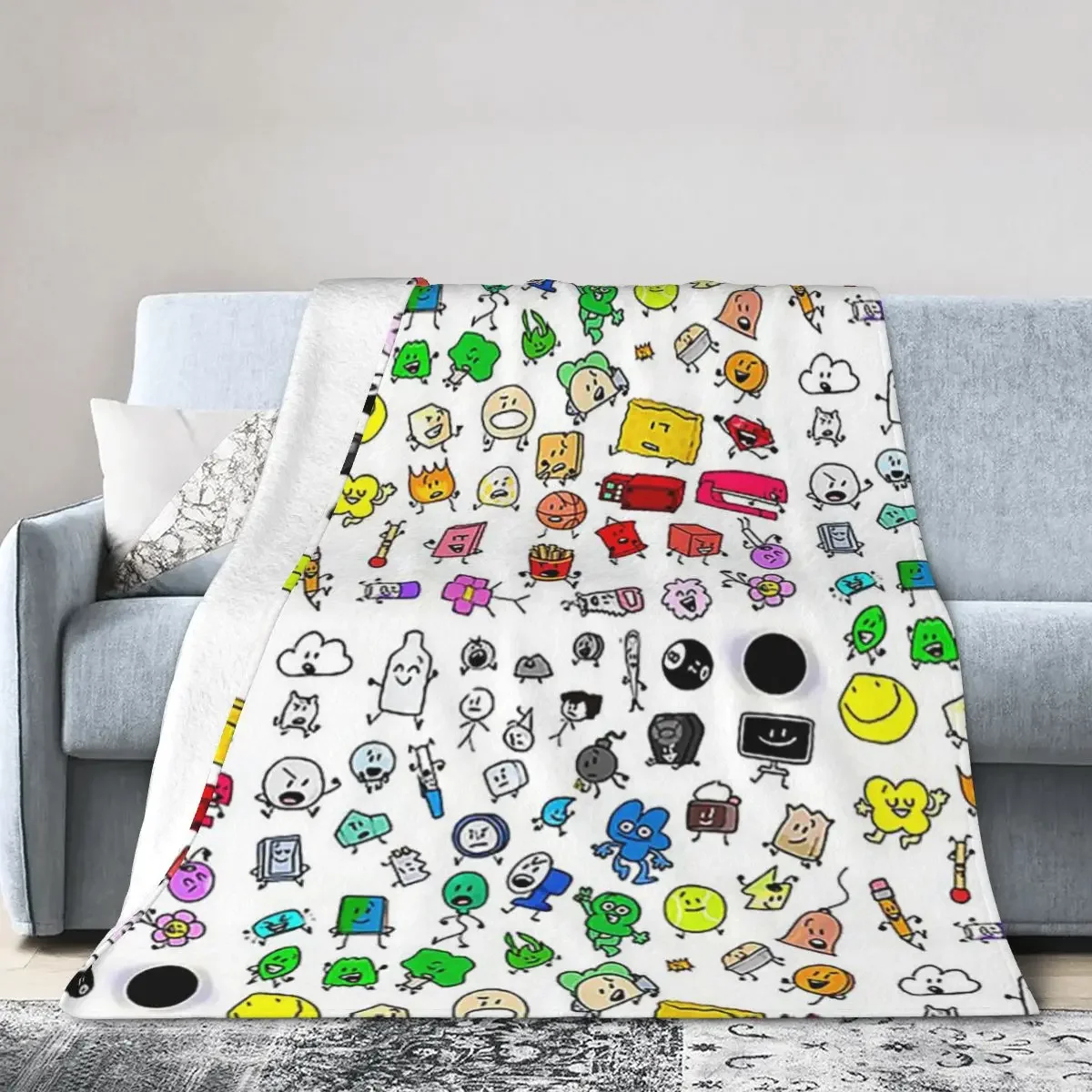 BFDI All Characters (Transparent) Blankets Soft Warm Flannel Throw Blanket Bedding for Bed Living room Picnic Travel Home Couch