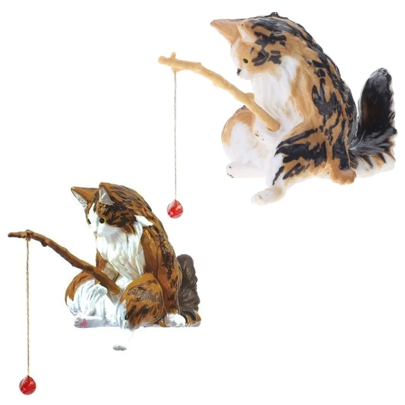 Fishing Cat Ornaments Resin Figurine Aquarium Decoration Fish Landscaping