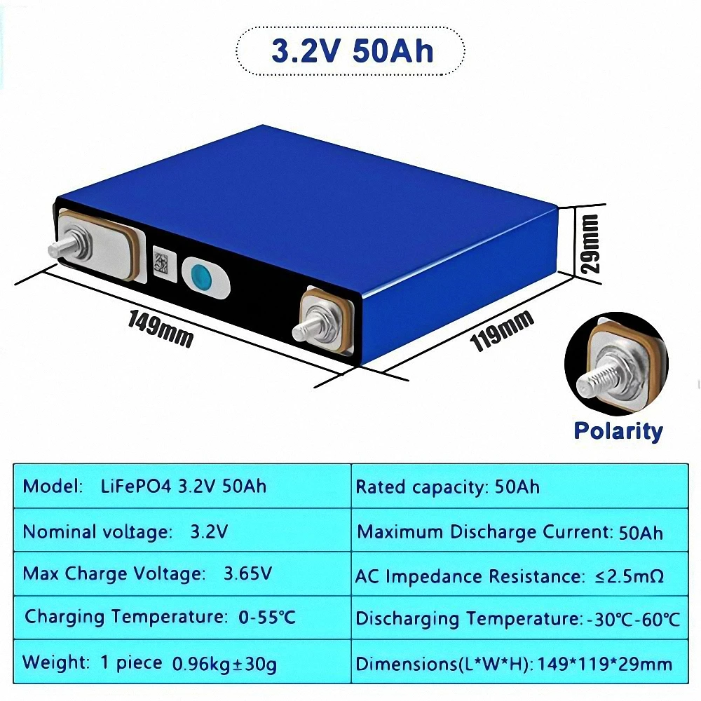 EVE Grade A 3.2V 50Ah Lifepo4 Cell Solar Lithium Ion Battery