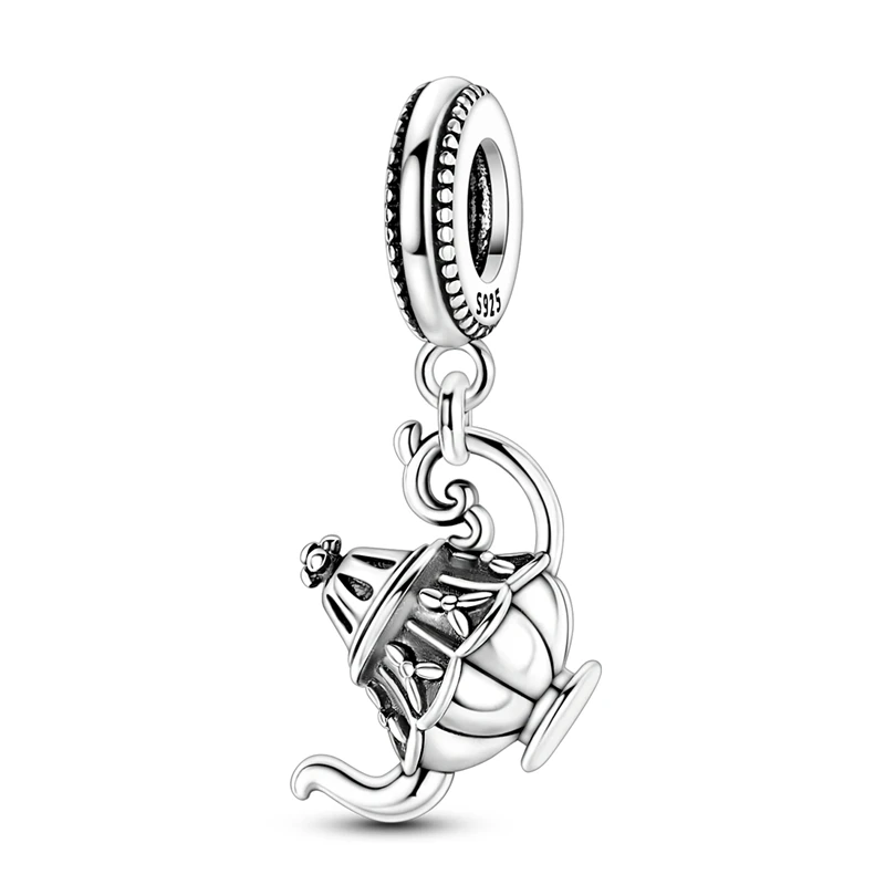 925 Sterling Silver Charms Bead CZ Zircon Silver Teapot Pendants DIY Jewelry Woman Gift