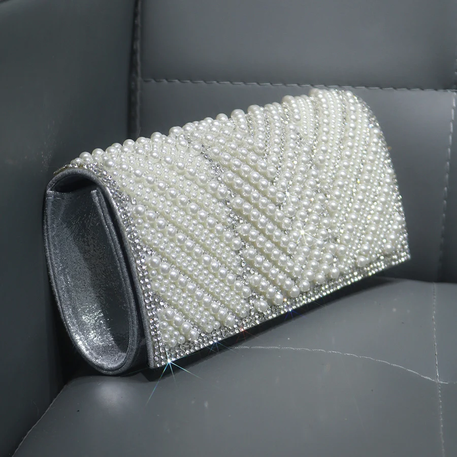 

Glitter Ladies Clutch Bag Beaded Envelope Evening Bag Elegant Long Purse Women Chain Flap Shoulder Bags Wedding Party Handbags