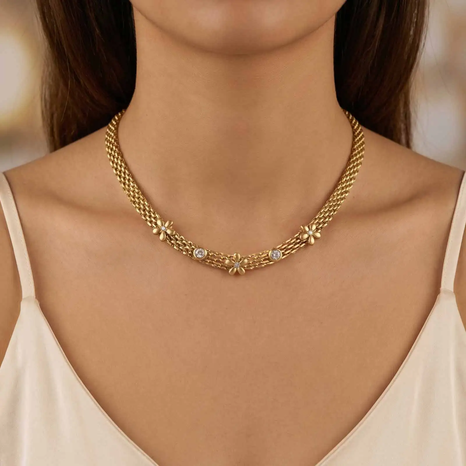 

Vnox Trendy Gold Color Zirconia Flower Charms Necklaces for Women, Sweet Style Luxury Wedding Party Daily Wear Jewelry Gift