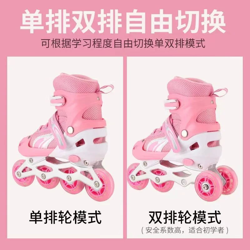 Single Row Roller Skates Shoes for Children, Adjustable Sliding Inline, Quad PU Sneakers, 4 Wheels, Dual Use, Boys and Girls