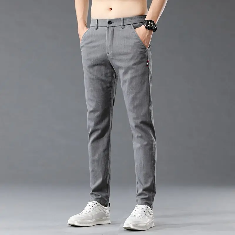 

Fashion Men Casual Straight Suit Pants Male Jean Like Blazer Pants Comfortable Light Gray Dark Grey Light Gray Black Trousers