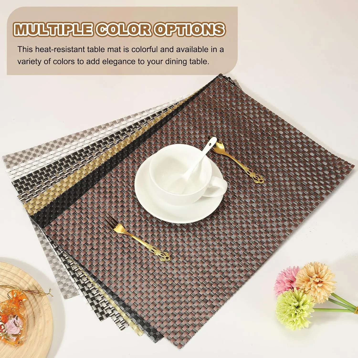 1/4/6PCS Plastic PVC Placemats Basketweave Indoor Outdoor Placemats - Limestone No Stain Black And Taupe Vinyl Table Placemats