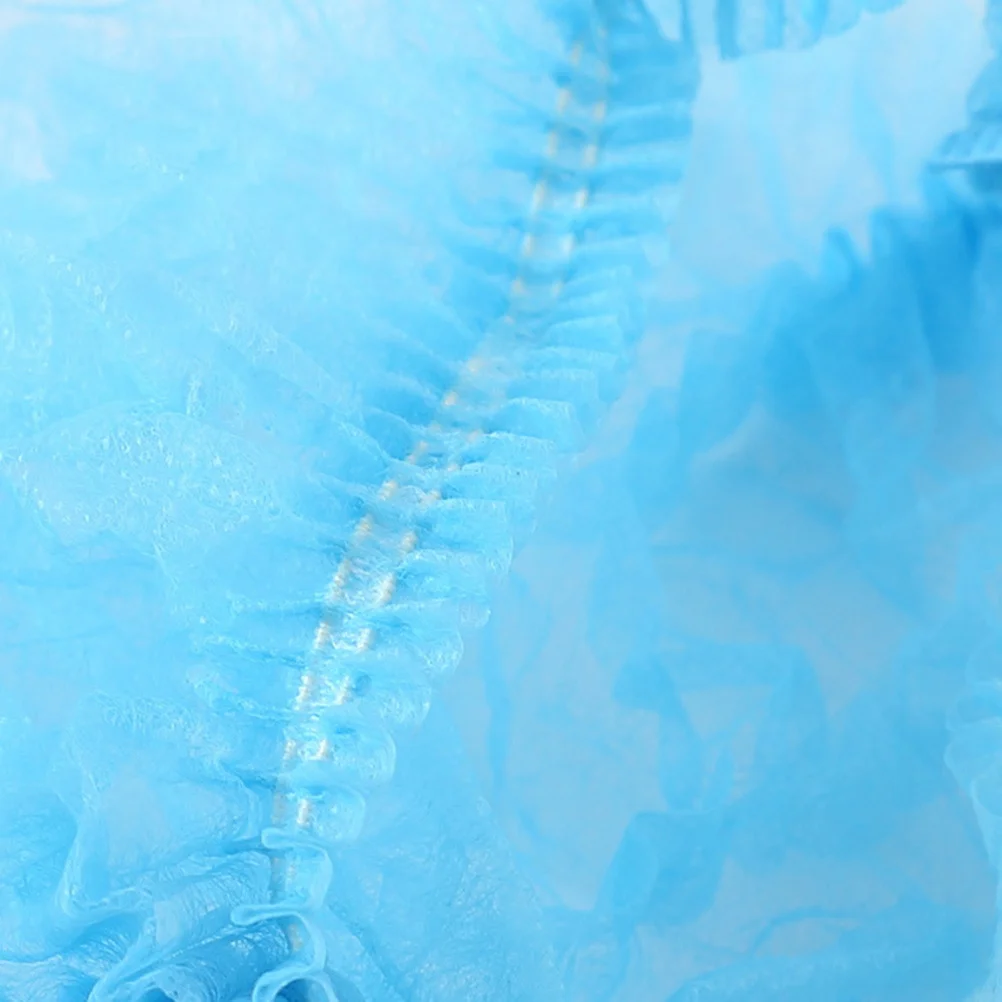 

200Pcs Disposable Caps Non-Woven Breathable Comfortable Elastic Fit for Workshop Food Processing Catering Baking Blue White