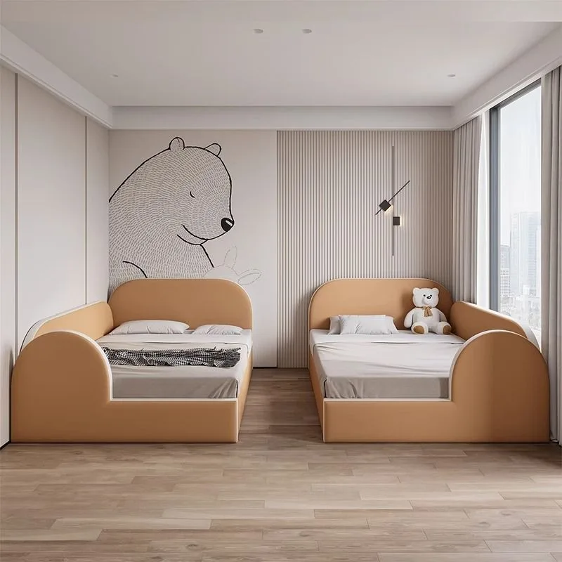 Simple parent-child bed, tatami custom two-child combination bed, a family of four princess bedroom soft bag bed