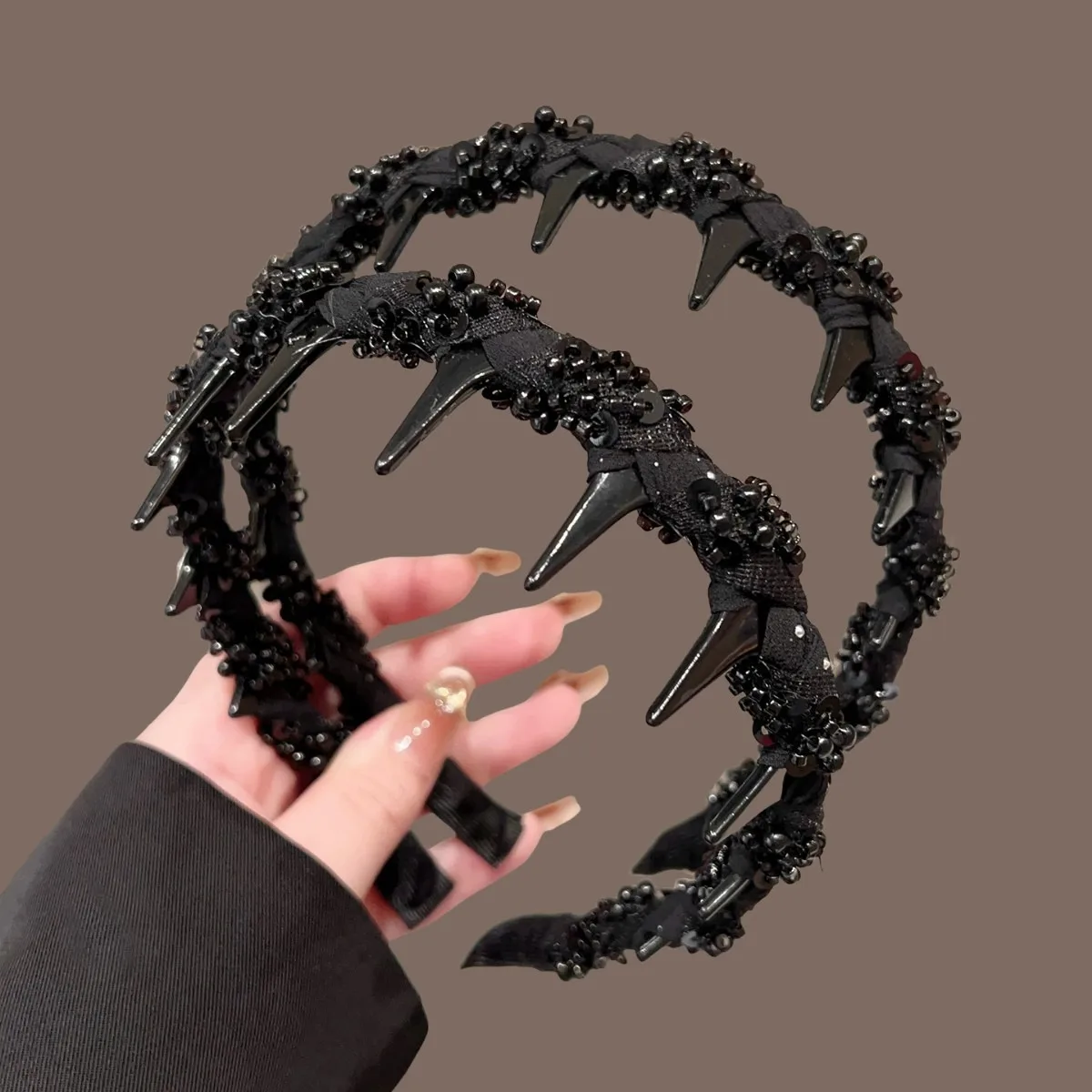 1/2pcs New Light Luxury Handmade Beaded Black High Calvarium Hair Hoop Women  Convenient Toothed Anti Slip Face Wash Hair Clip