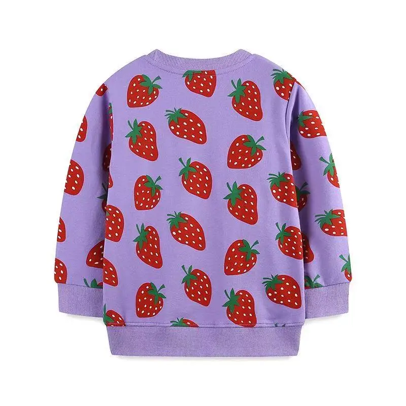 2025 Spring and Autumn New European-style Children's Cartoon Strawberry Printed Round Neck Sweater Girls Casual Base Top