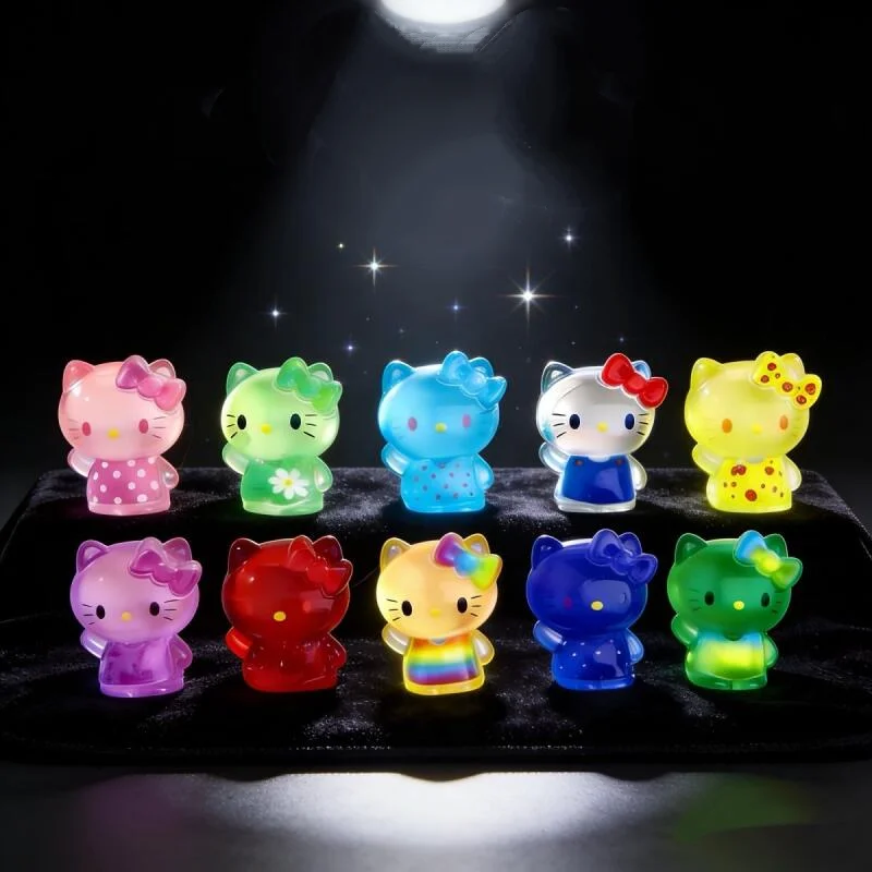 

10Pcs Sanrio Hello Kitty Multi Color Mini Resin Noctilucent High Transparency Sitting Posture Kt Desktop Ornament Gifts for Girl
