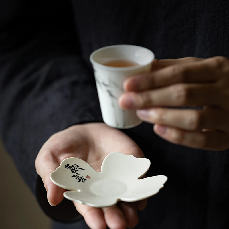 Handmade Ceramic Tea Cup Cushion, Four-Leaf Clover Mat, Creative Tea Cup Insulation Cushion, Tea Ceremony Accessories