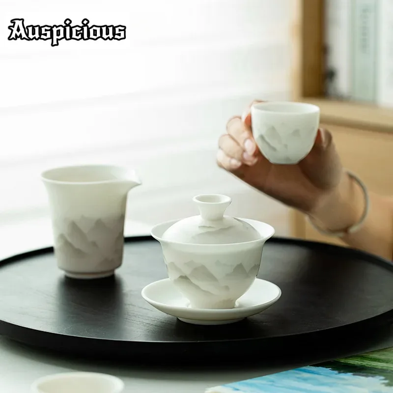 130ml High Grade Sushao Mutton-fat Jade Porcelain Gaiwan Japanese Porcelain Bowls Tea Tureen Tea Making Cover Bowl Teaware Gift