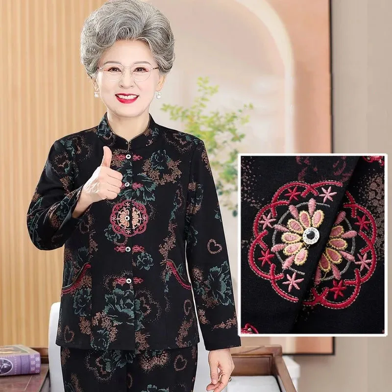 Korean Ladies Fashion Tops Pants Autumn Middle Aged Mother Large Size 5XL Outfit 2025 High-grade Female Embroidery Two Piece Set