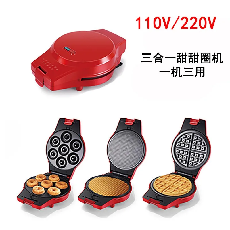 110V 3-in-1 Donut Maker Electric Cake Machine Sandwich Waffle Maker Crepe Egg Roll Machine
