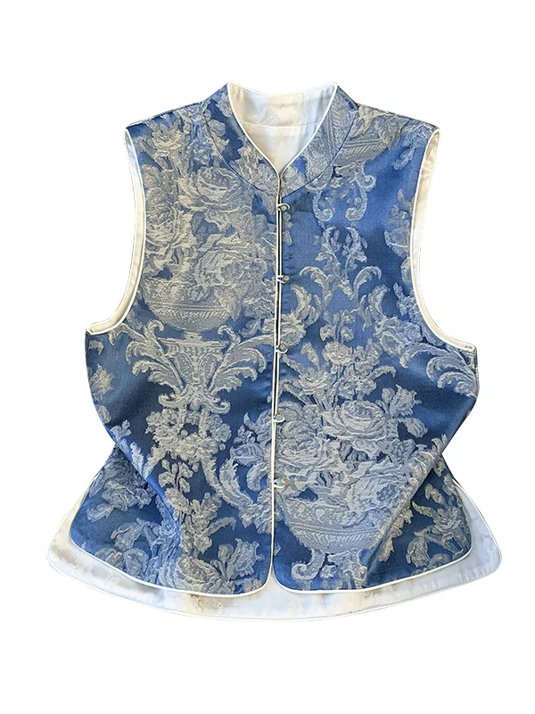 Neue chinesische Sle Satin bestickte Weste Jaet Damen Herbst Retro National Trend Heavy Industry Blumenmuster Top