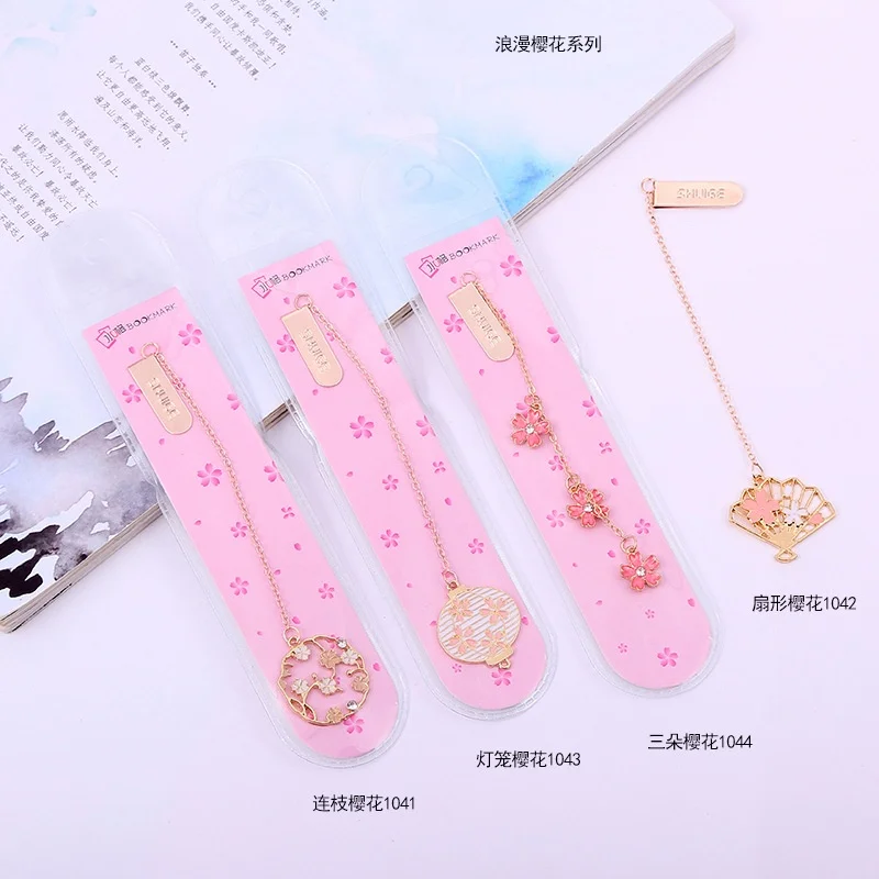24pcs/lot Creative Sakura Pendant Bookmark Cute Book Mark For Books School Office Supplies Stationery Gift