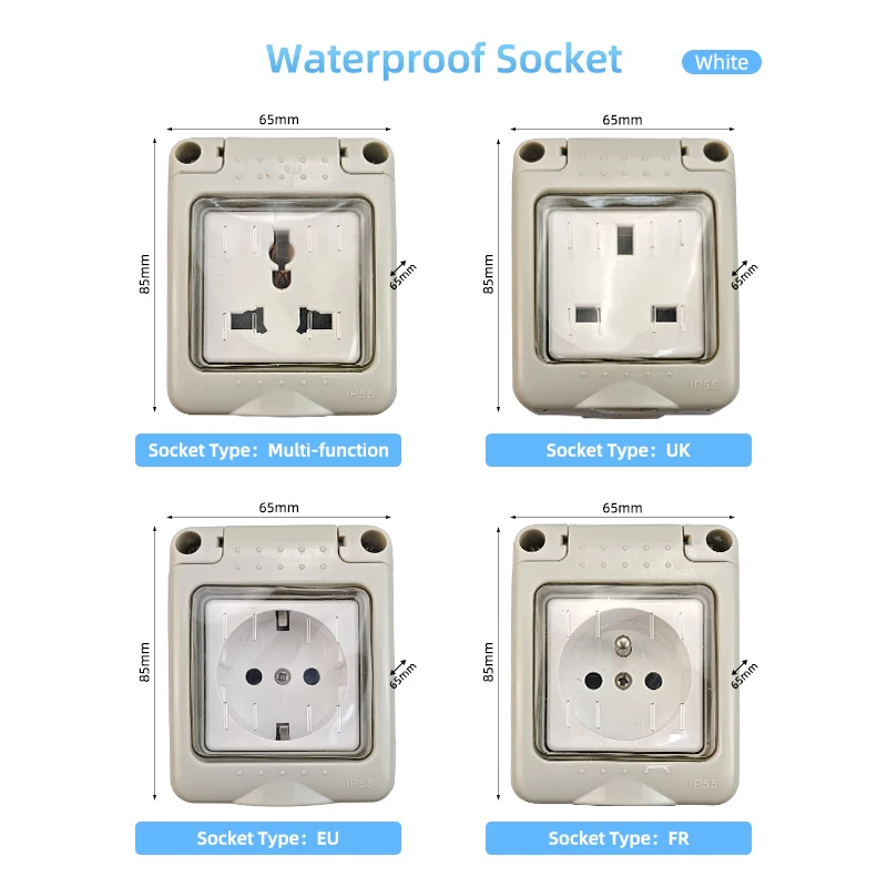 

Herepow IP55 Waterproof Socket Universal UK EU FR Dual Standard Outdoor Power Outlet, Kitchen And Bathroom Specific Plug Adapter