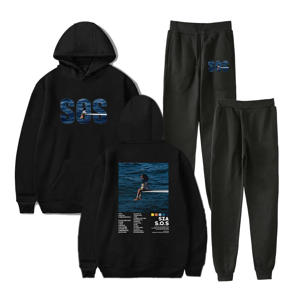 

Музыкальный альбом SZA SOS Merch, толстовка с капюшоном, брюки для бега, комплект из двух предметов, толстовки + спортивные штаны, 2023, повседневный стиль, мужской и женский комплект