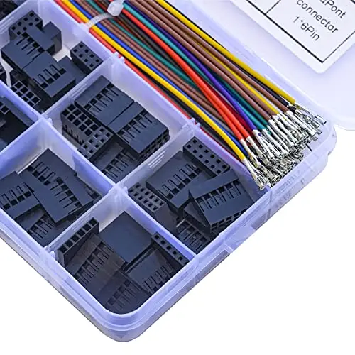

Dupont 2.54mm JST Connector Kit with 22AWG Cable Wire, Dupont 1 and 2 Row Connectors Housing 1/2/3/4/5/6 Pin Connector Set