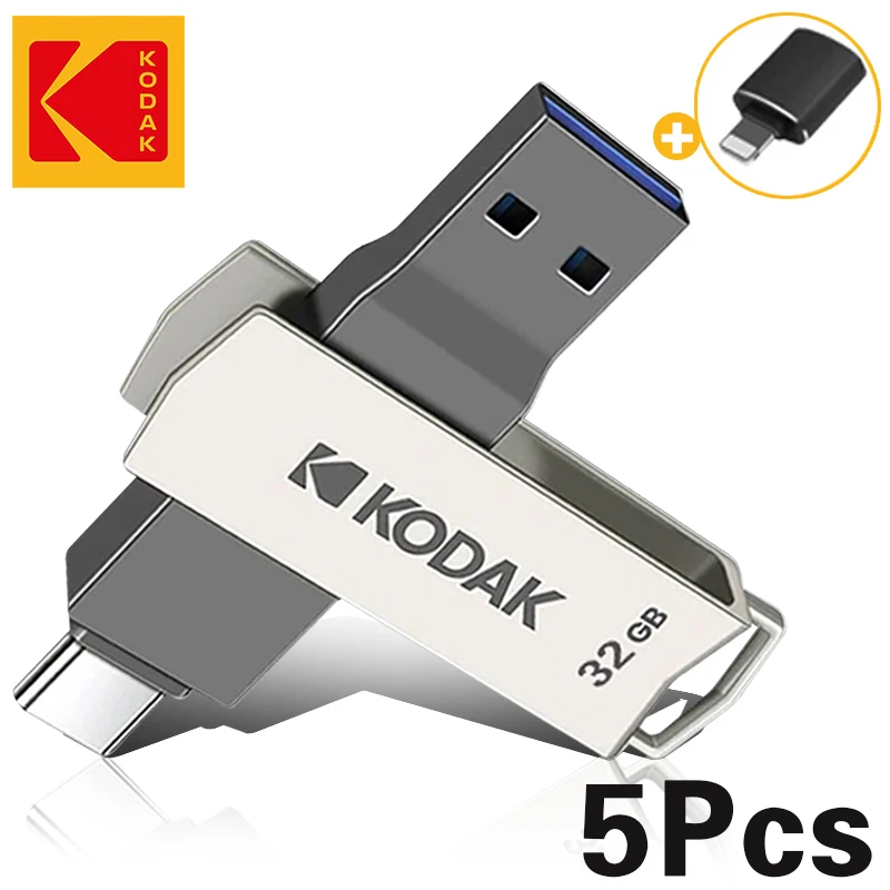 kodak-デュアルメモリスティックオリジナルのusbフラッシュドライブiphoneアダプター付きペンドライブtype-c2in-1-32gb-64gb-128gb-256gb-5個