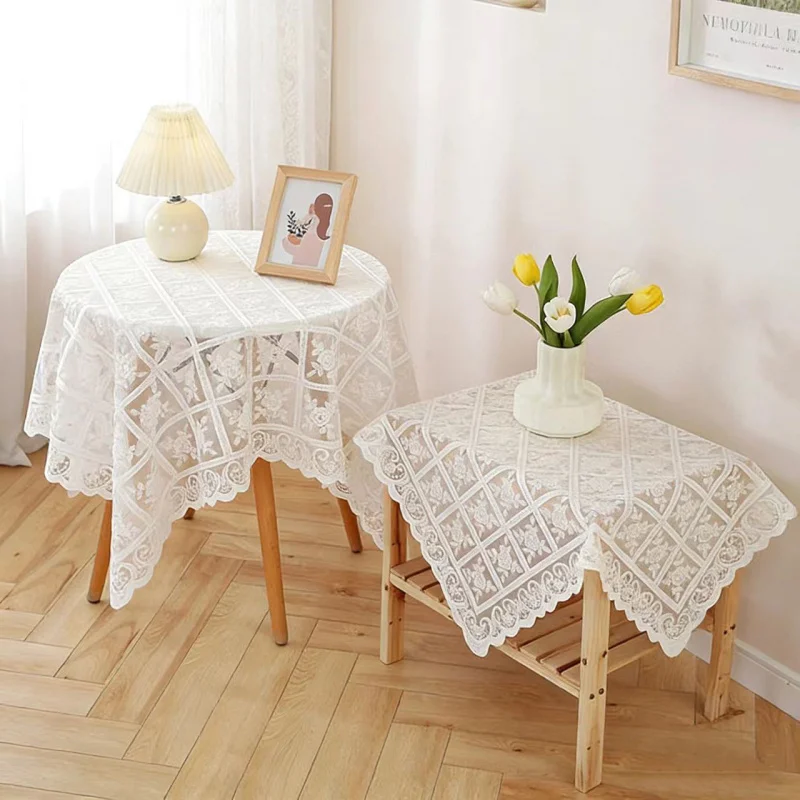Vintage white lace tablecloth with a light luxury and high-end feel Bedside table cover Washing machine cover cloth Multi-purpos