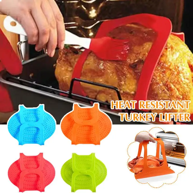 Poultry lifter anti-scalding food grade silicone heat resistant frying pan grill roast for turkey meat chicken M4S7