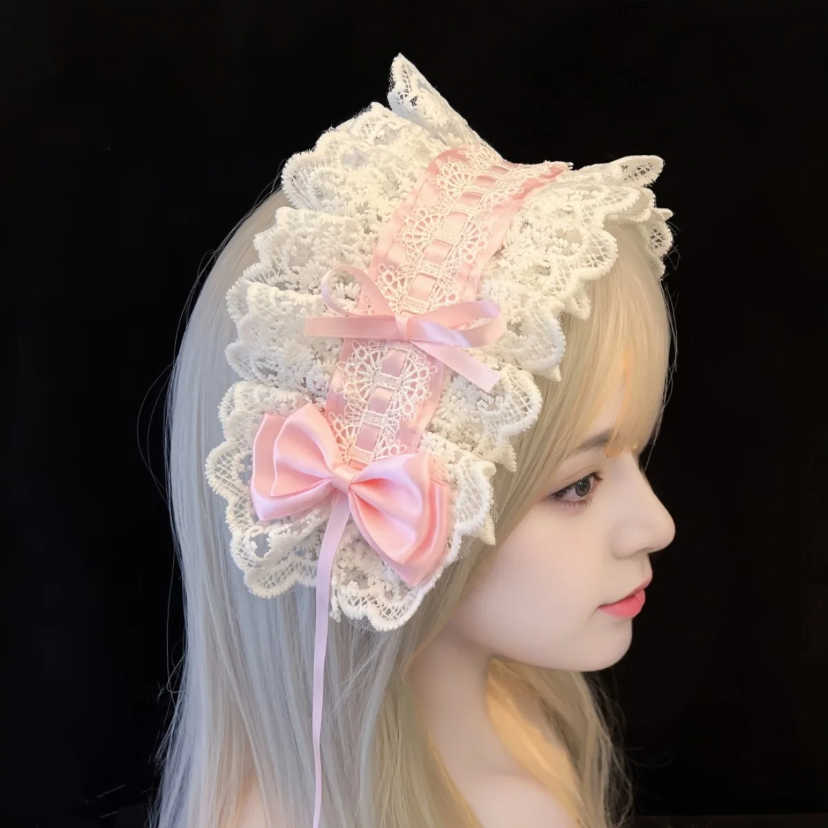 Women's Scarf Christmas Style LOLITA Headband Bow Lace Lolita Accessory Sweet Japanese LO Girl Maid Versatile Headwear Kawaii