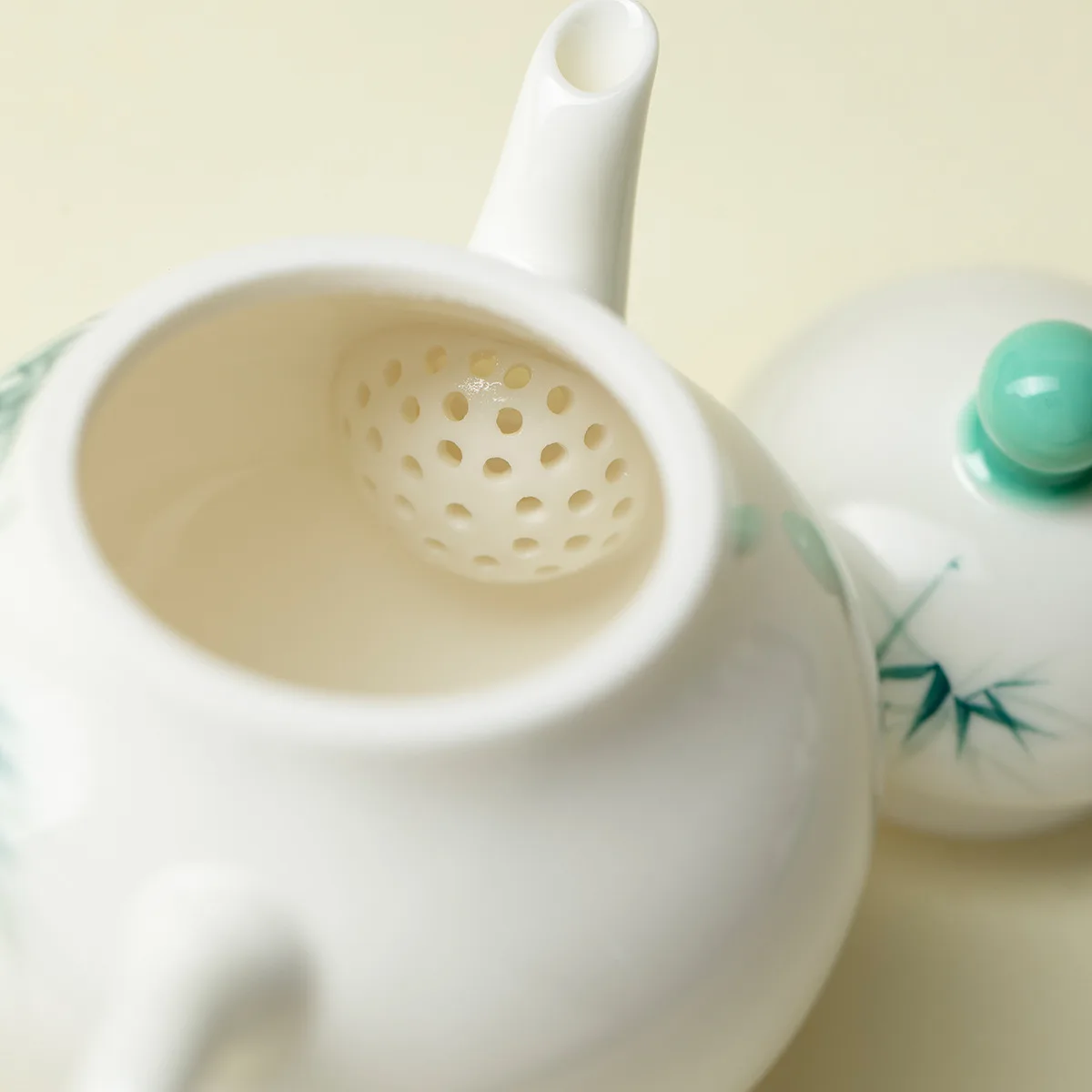 Ino Kiyomatsu Jade Clay White Porcelain With Turquoise Hand-Painted Green Bamboo Teapot Ceramic Household Pot Special Kung Fu