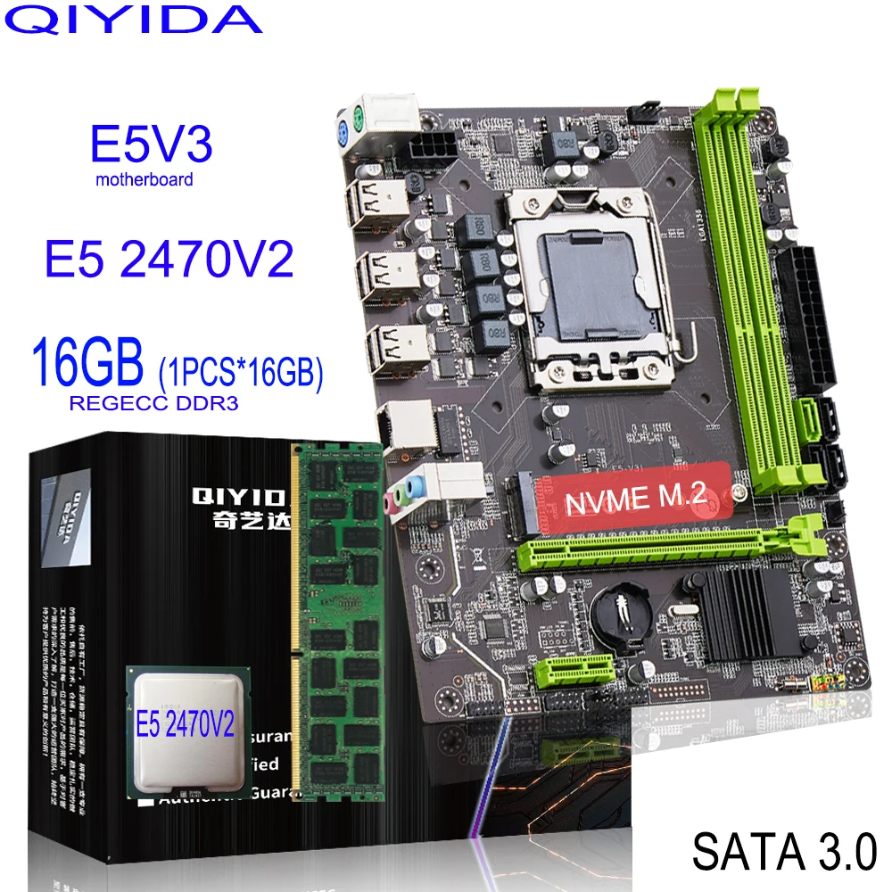 QIYIDA X79 اللوحة الأم مع سيون E5 2470 V2 1*16 جيجابايت DDR3 REG ECC PC3 10600R الذاكرة كومبو مجموعة NVME MATX الخادم