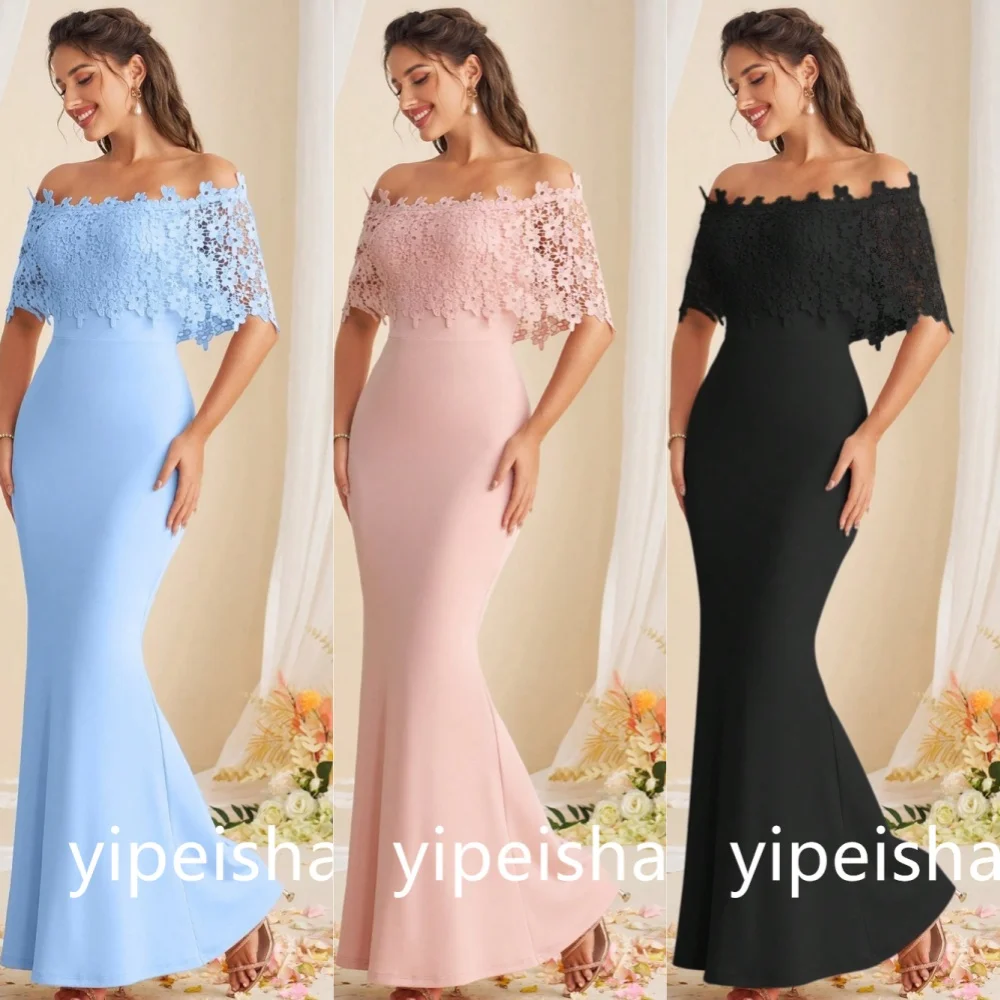 Customized Classic Jersey Pleat Trumpet Off-the-shoulder Midi Dresses Prom Dresses Exquisite Modern Style Pastrol Unisex Chinese